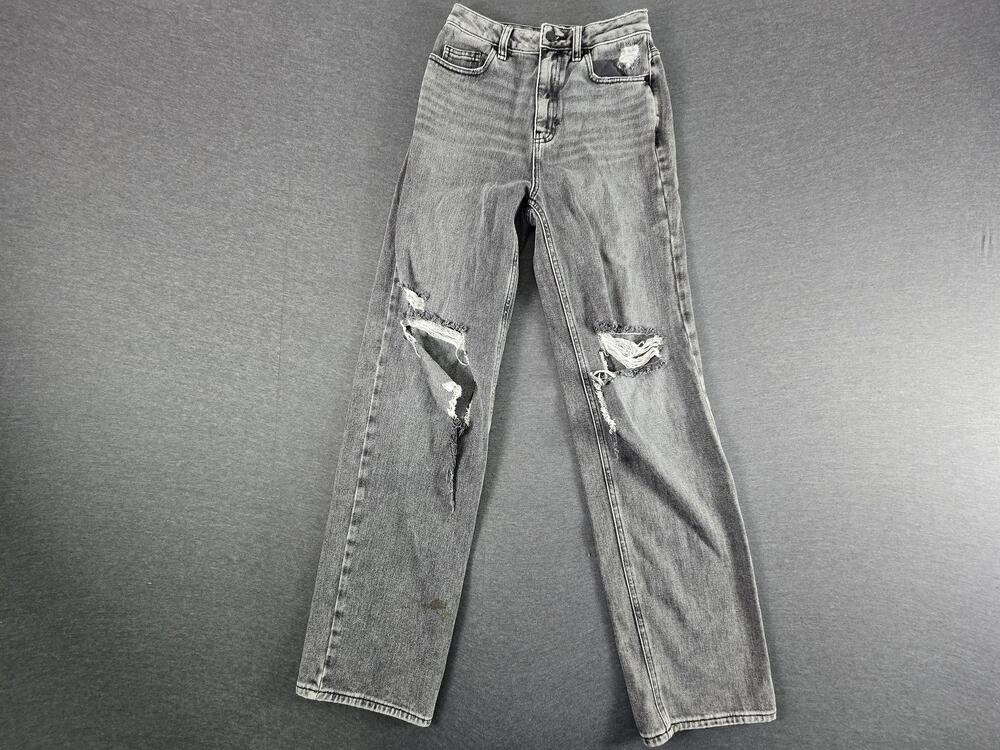 PacSun Jeans Teens 26 Gray High Rise Straight Distressed Denim Pants Charcoal